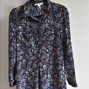 M Navy/Floral Collard Shirt Dress